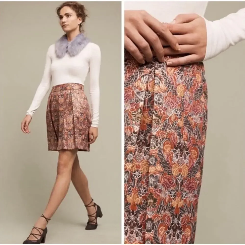 Maeve by Anthropologie Rosia Brocade Floral Pleated Short Skirt Size M.